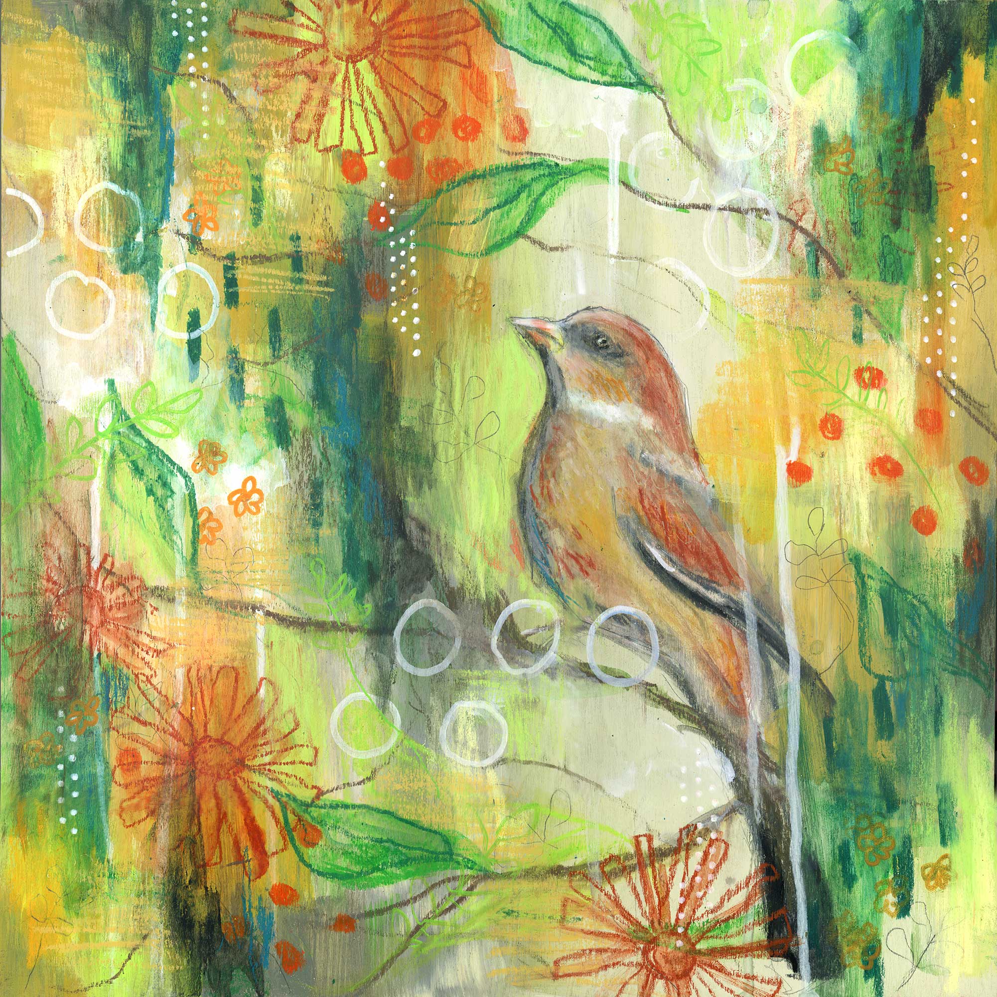 Through the Trees #2, 12" x 12", mixed media
