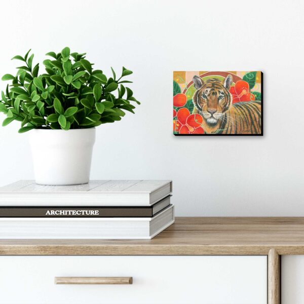 "Tiger in Hibiscus", 5" x 7", mixed media 