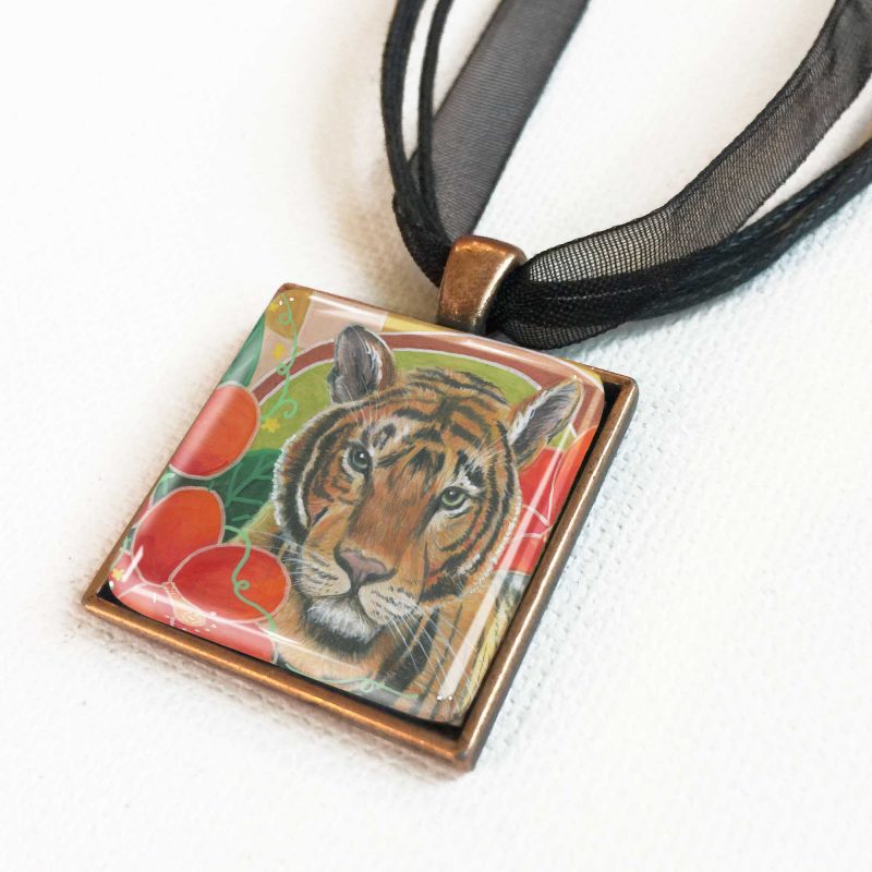 Tiger in Hibiscus - Pendant - Image 2