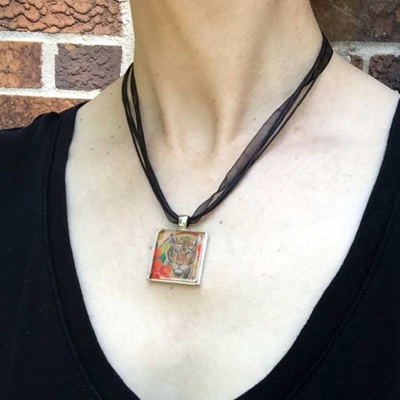 Tiger in Hibiscus - Pendant - Image 3