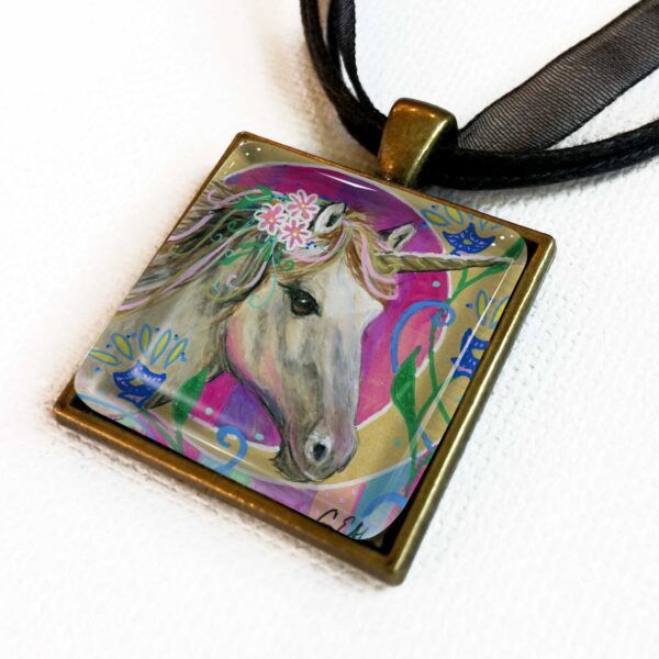Unicorn Wearing Pink Flowers - Pendant