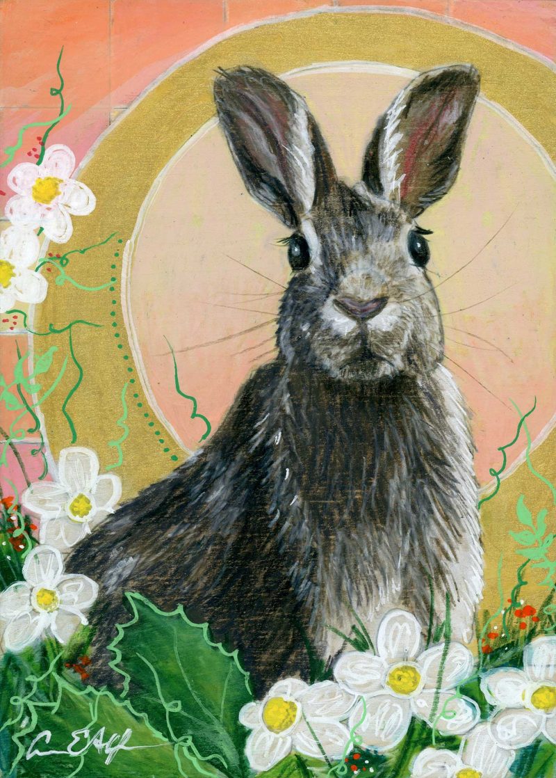 SOLD - "Waiting for Strawberries", 5" x 7", mixed media