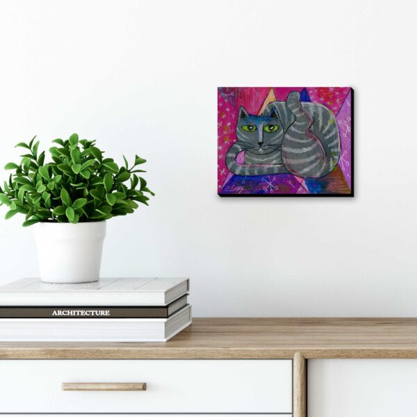 "Disco Cat", 8" x 10", mixed media
