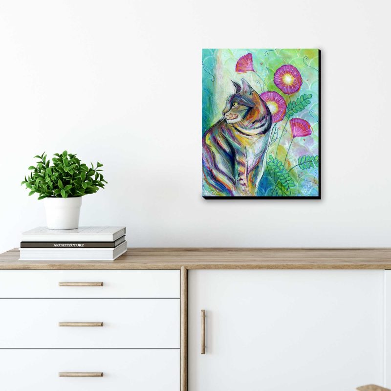 Tabby Cat in Pink Flowers - Original Art - Image 2