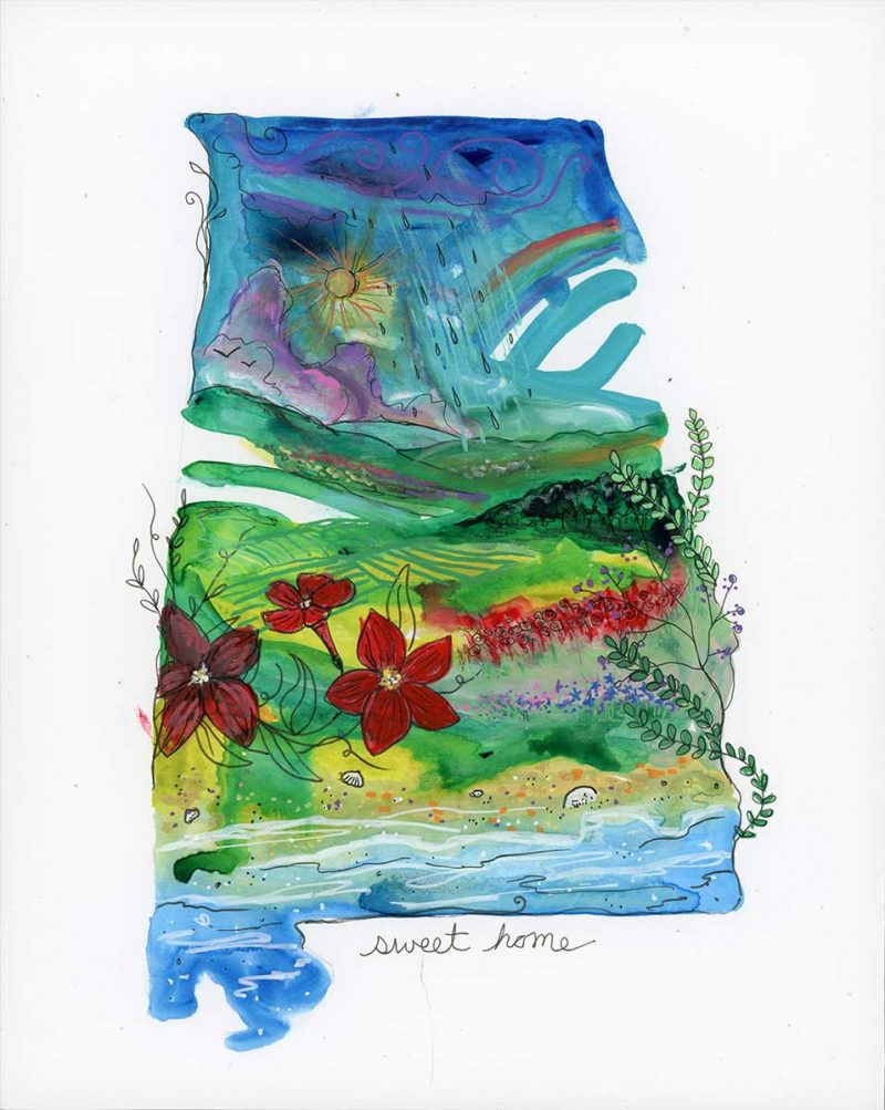 Alabama Rain Showers, 8" x 10", mixed media