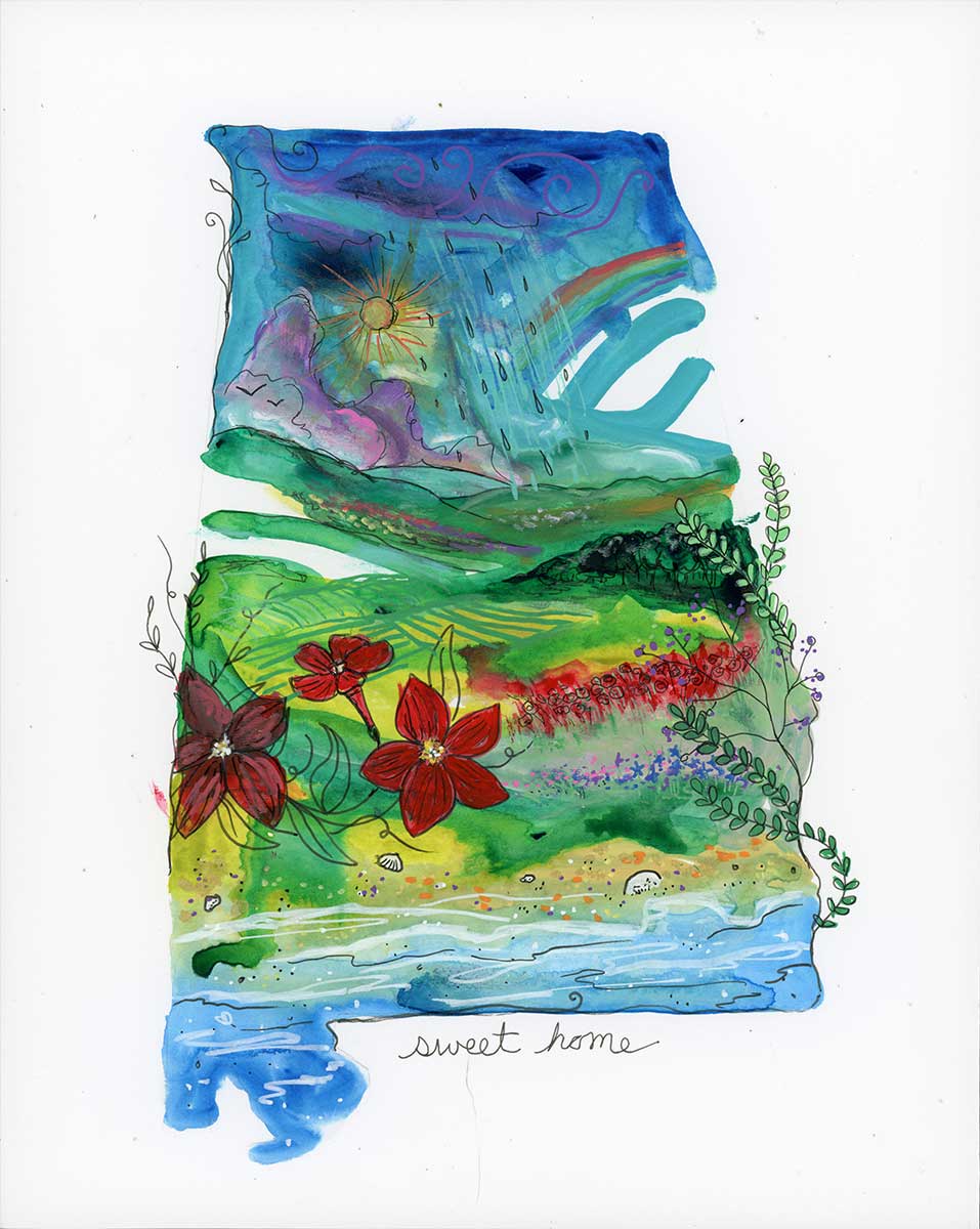 Alabama Rain Showers, 8" x 10", mixed media