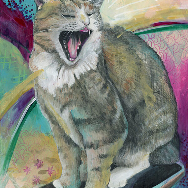 Cat's Go Your Tongue, 12" x 24", mixed media
