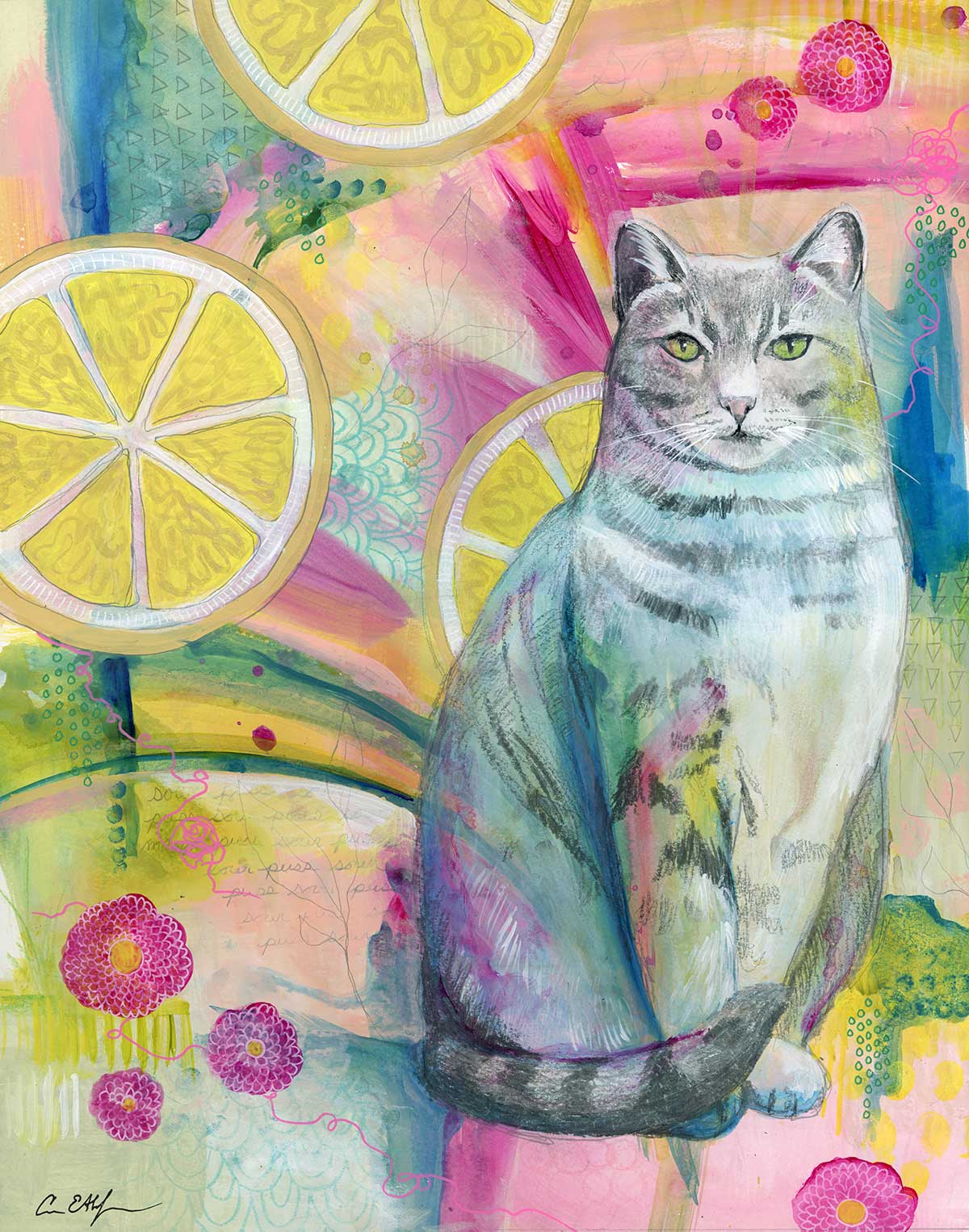 Sour Puss, 16" x 20", mixed media