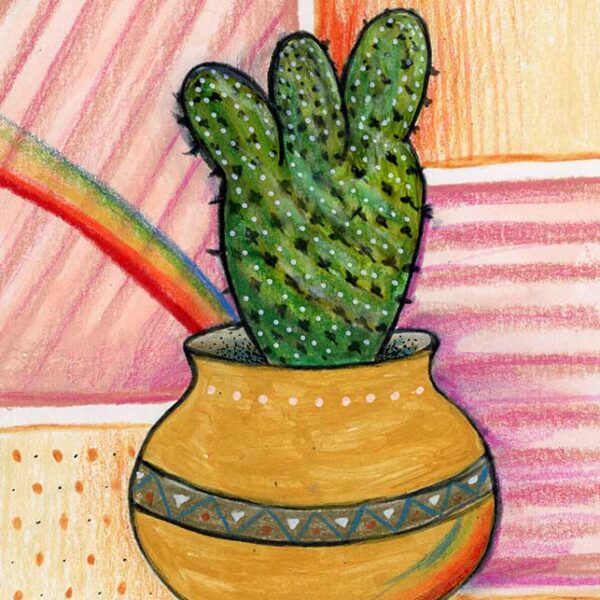 Succulent #1, 5" x 7", mixed media
