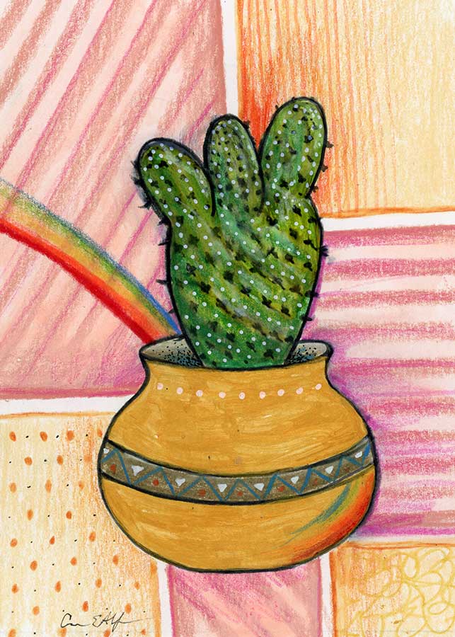 Succulent #1, 5" x 7", mixed media