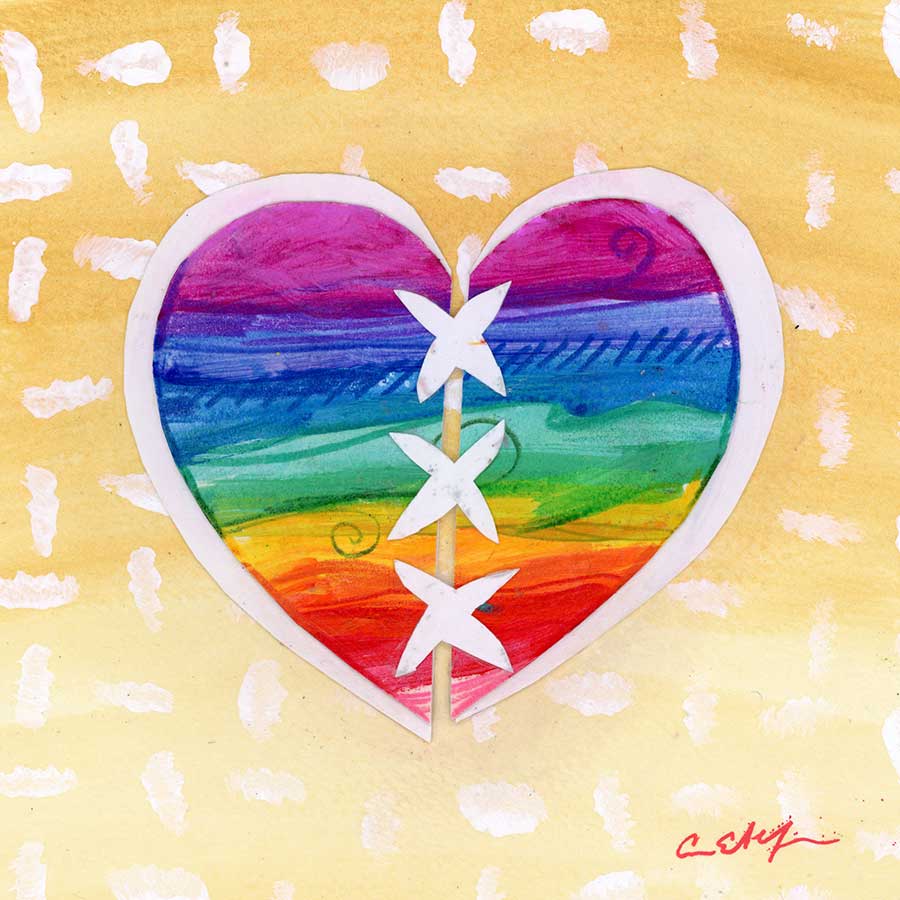 Mended Heart, 6" x 6", mixed media