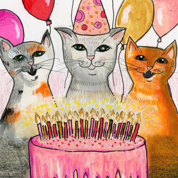 Cake on Fire Old, 5" x 7", mixed media