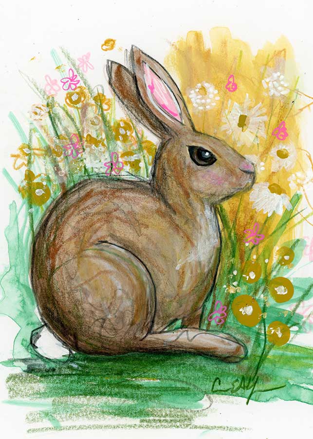 Spring Bunny, 5" x 7", mixed media