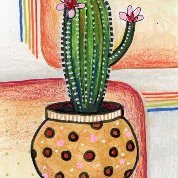 Two Blooms, 5" x 7", mixed media
