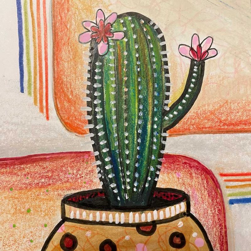 Two Blooms, 5" x 7", mixed media