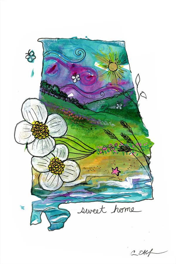 Dogwood Blossoms, 4" x 6", mixed media