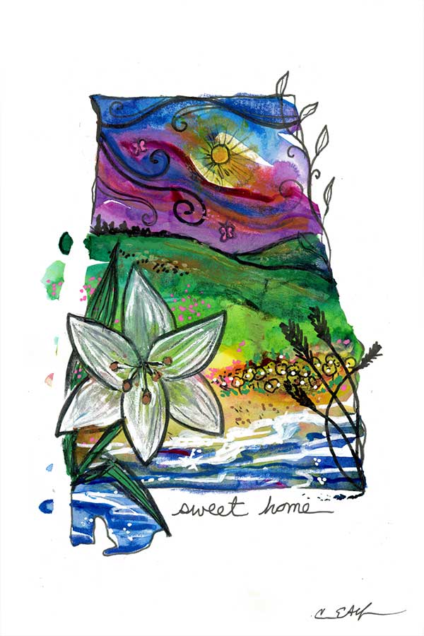 Easter Lily, 4" x 6", mixed media
