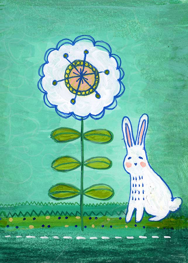 Bunny and Flower - Original Art