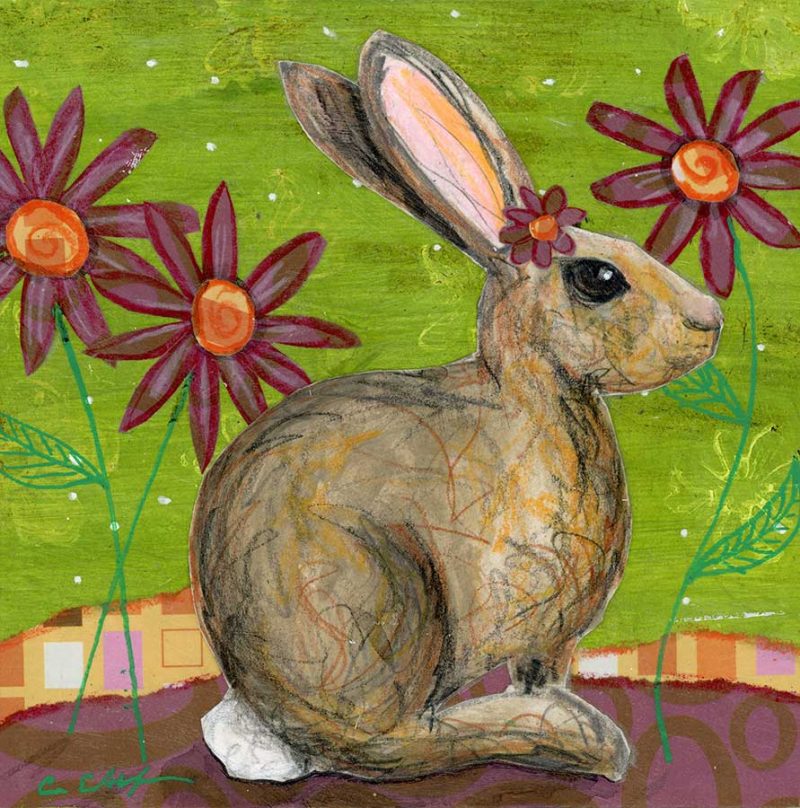Cottontail, 6" x 6", mixed media