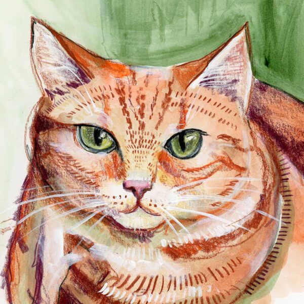 Loaf Cat, 6" x 6", mixed media