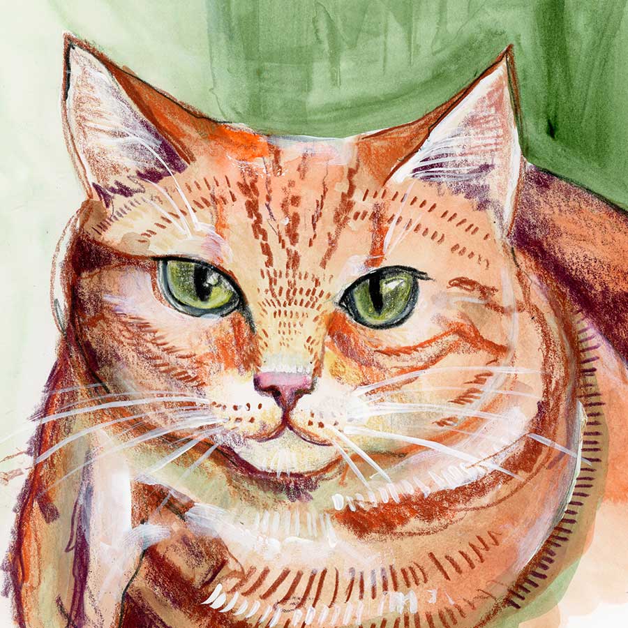 Loaf Cat, 6" x 6", mixed media