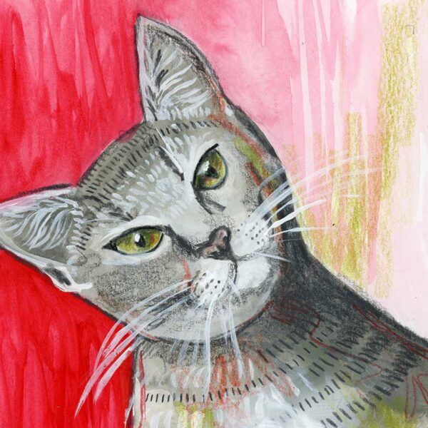 Puzzled, 6" x 6", mixed media
