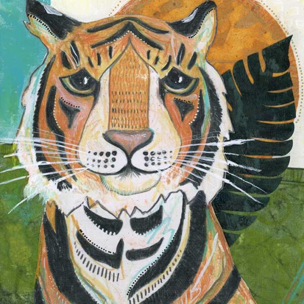 Tiger and the Sun, 8" x 10", mixed media