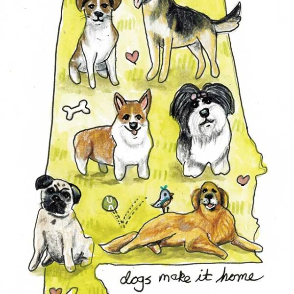 Dogs Make It Home #1, 5" x 7", mixed media