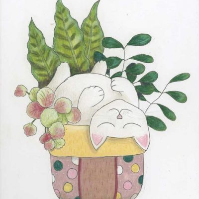 Nap Attack, 8" x 10", colored pencil