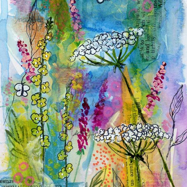 Dainty Blossoms, 5" x 7", mixed media