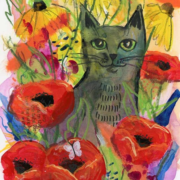 Furry Flower, 5" x 7", mixed media