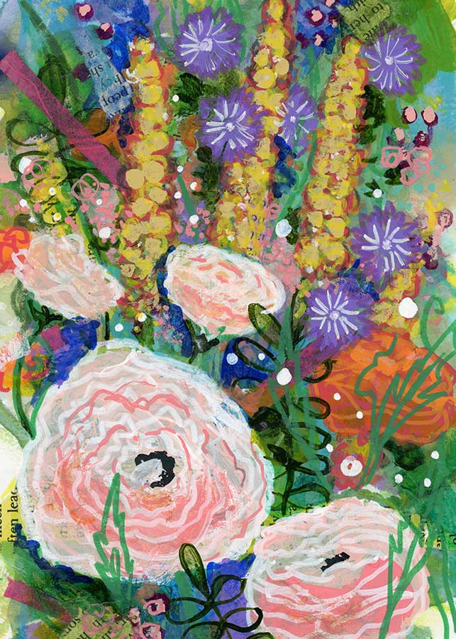 Garden Party, 5" x 7", mixed media