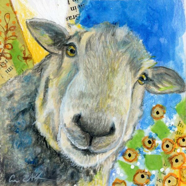 Not So Sheepish, 4" x 4", mixed media