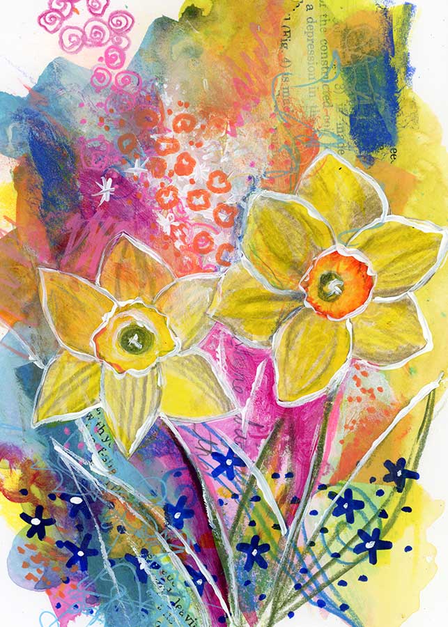 Spring Cheer, 5" x 7", mixed media