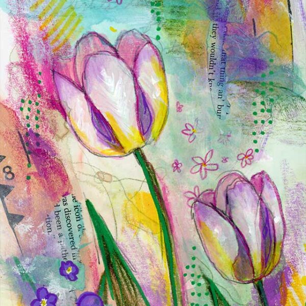 Spring Dancers, 5" x 7", mixed media