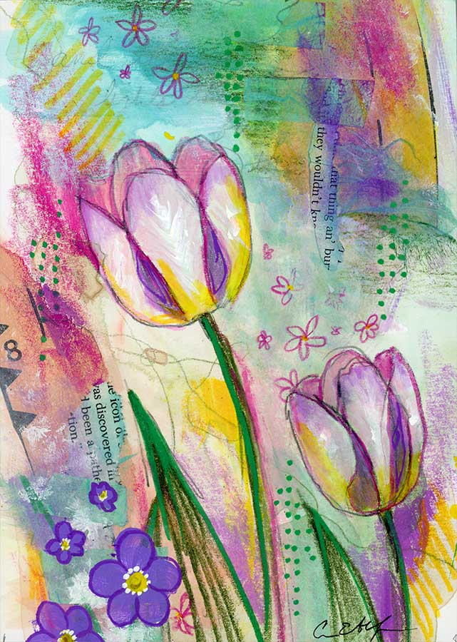 Spring Dancers, 5" x 7", mixed media