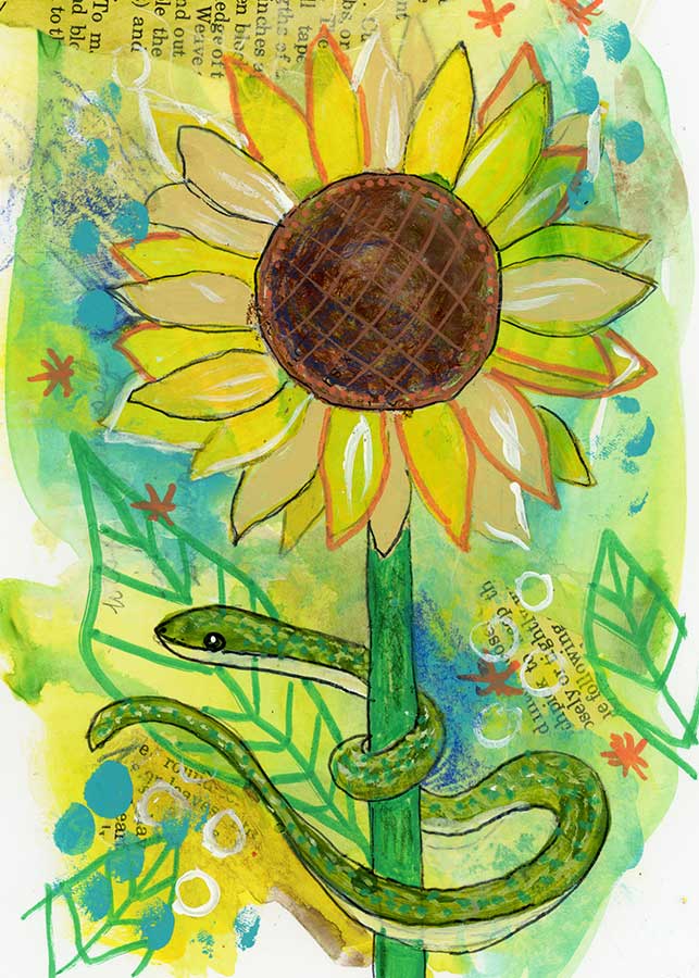 Starts with S, 5" x 7", mixed media