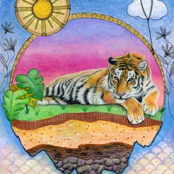 Tigers for Tomorrow, 11" x14", mixed media