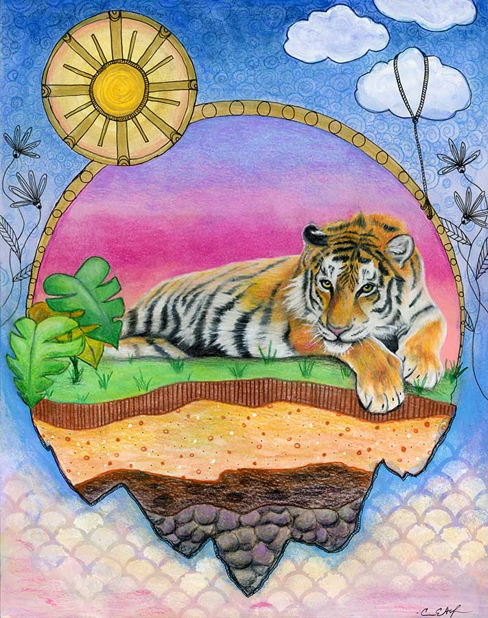 Tigers for Tomorrow, 11" x14", mixed media
