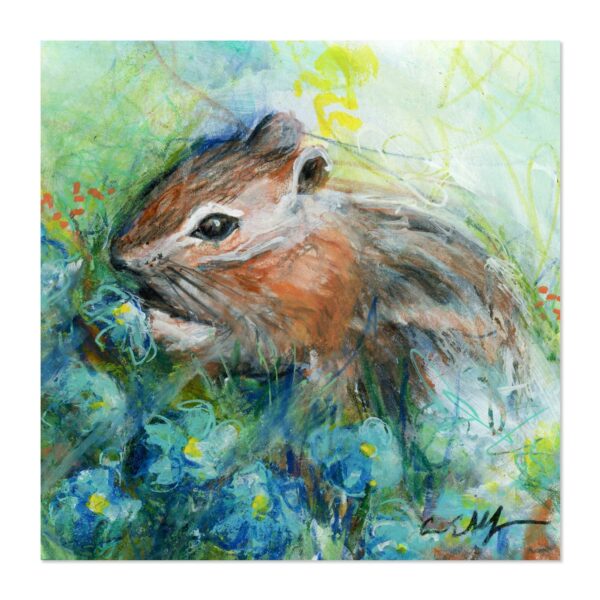 Chipmunk in Blue Flowers - Art Print