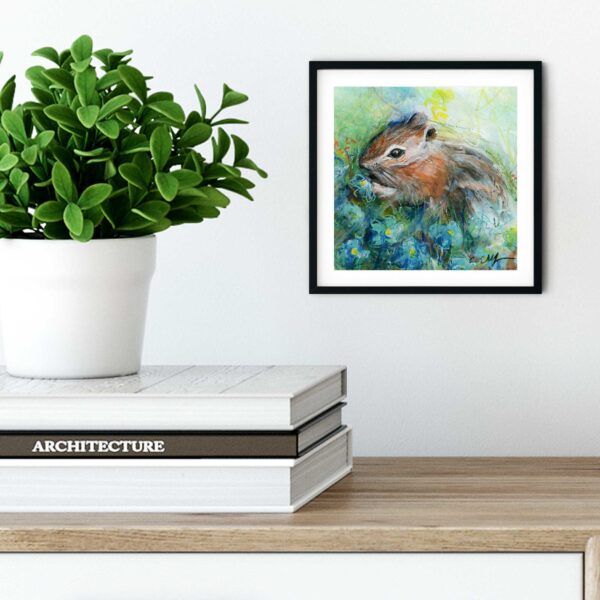 Chipmunk in Blue Flowers - Art Print