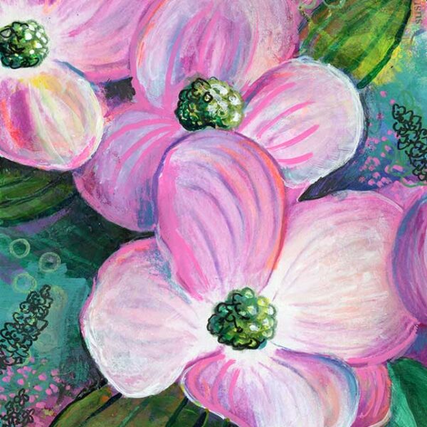 Dazzling Dogwoods, 5" x 7", mixed media