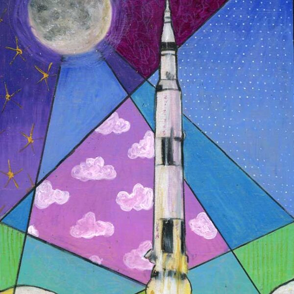 Apollo 11 Moon Shot, 5" x 7", mixed media