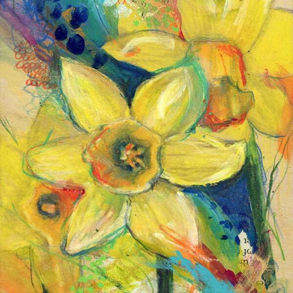 Sunny Daffodils, 5" x 7", mixed media