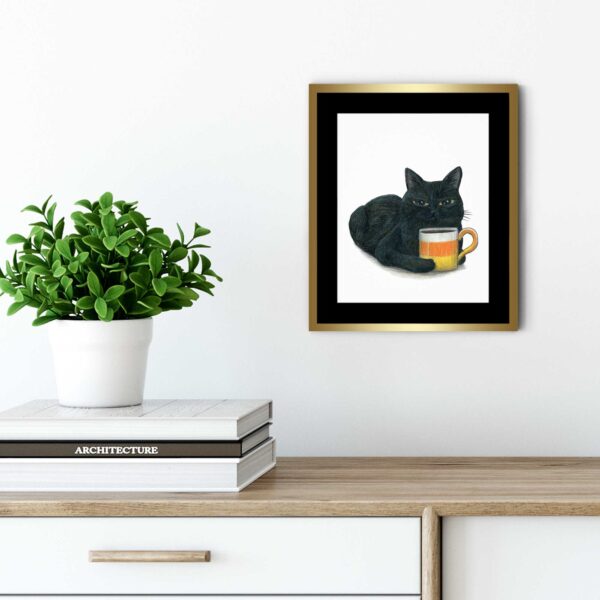 I Like My Coffee Black... Like My Soul Cat on White- Art Print