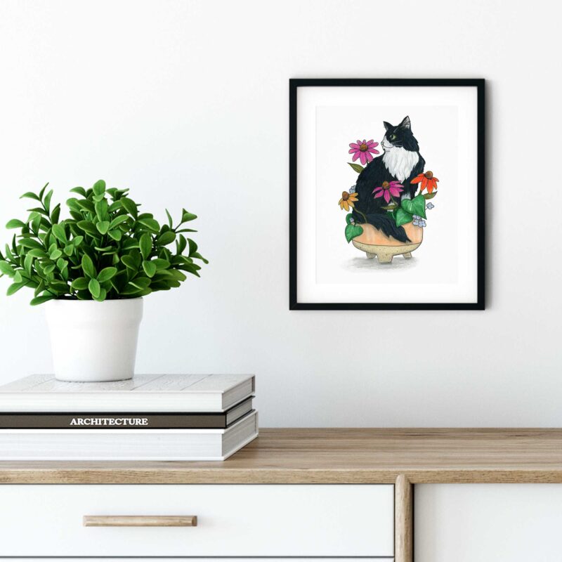 I'm Blooming Cat on White - Art Print - Image 3