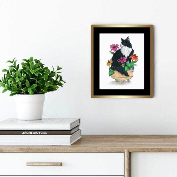 I'm Blooming Cat on White - Art Print