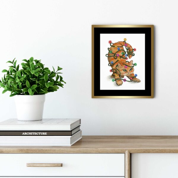 Don't Get Your Tinsel in a Tangle Cat on White - Art Print