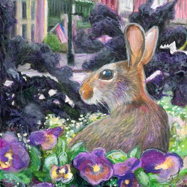 Bunny on Eustis Ave, 5" x 7", mixed media