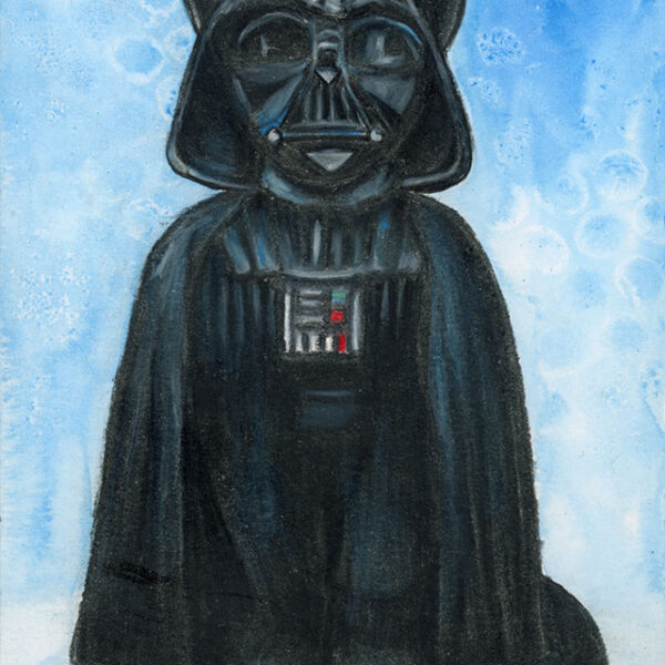 Vader Cat, 5" x 7", mixed media